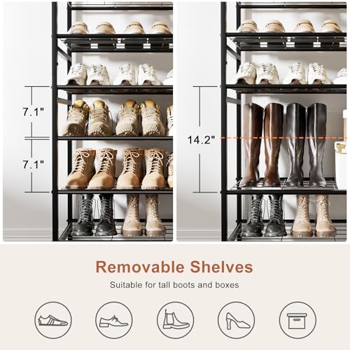 Rustic Brown 12-Tier Metal Shoe Rack with Wooden Top, 40-48 Pairs - UNITSTAGE