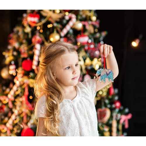 D24TIME Elephant Christmas Ornament - Metal Teal Ornament for Christmas Tree Friendship Sisterhood Elephant Ornaments for Women Kids Home Decorations Hanging Gifts