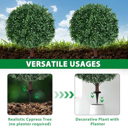 Artificial Boxwood Topiary Ball Tree Set of 4 with Ground Spikes - 16x16x23 Inches - Outdoor & Indoor Decor