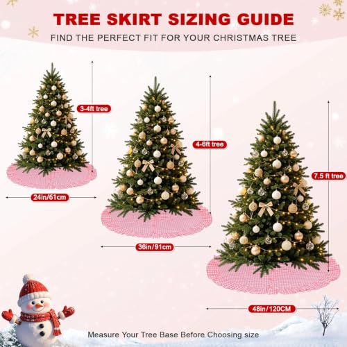 Pink Gingham Christmas Tree Skirt 24 Inch with Ruffle - Farmhouse Holiday Decor