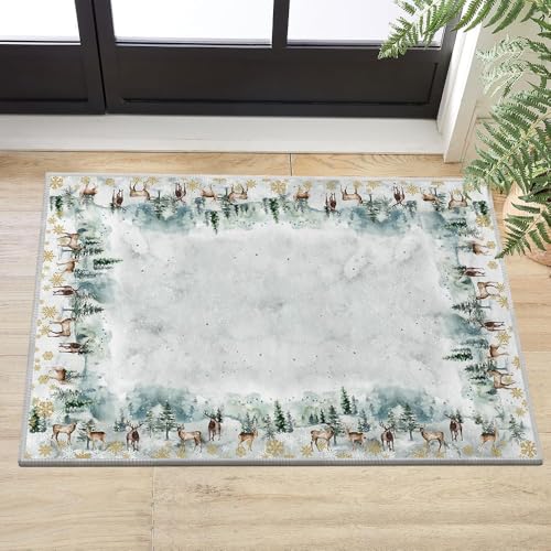 Artoid Mode 2x3 ft Grey Deer Snowflakes Christmas Door Mat Non-Slip Washable Entryway Rug