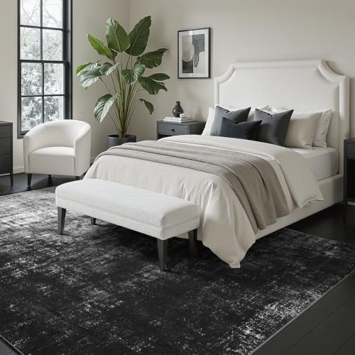 DCX 8x10 Black Washable Abstract Area Rug Non-Slip Low Pile, Pet & Kid Friendly