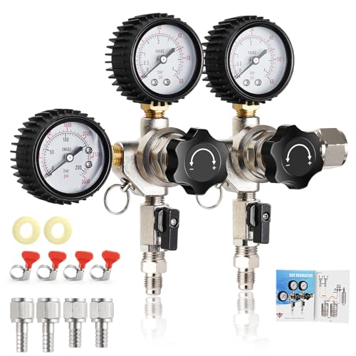 Dual Output CO2 Regulator for Draft Beer Kegs - CGA-320, Heavy Duty Brass