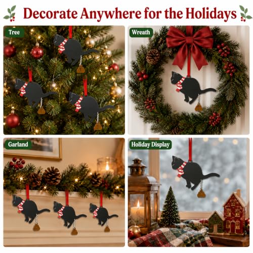 Black Cat Santa Hat Christmas Ornament – Wooden Holiday Hanging Decoration