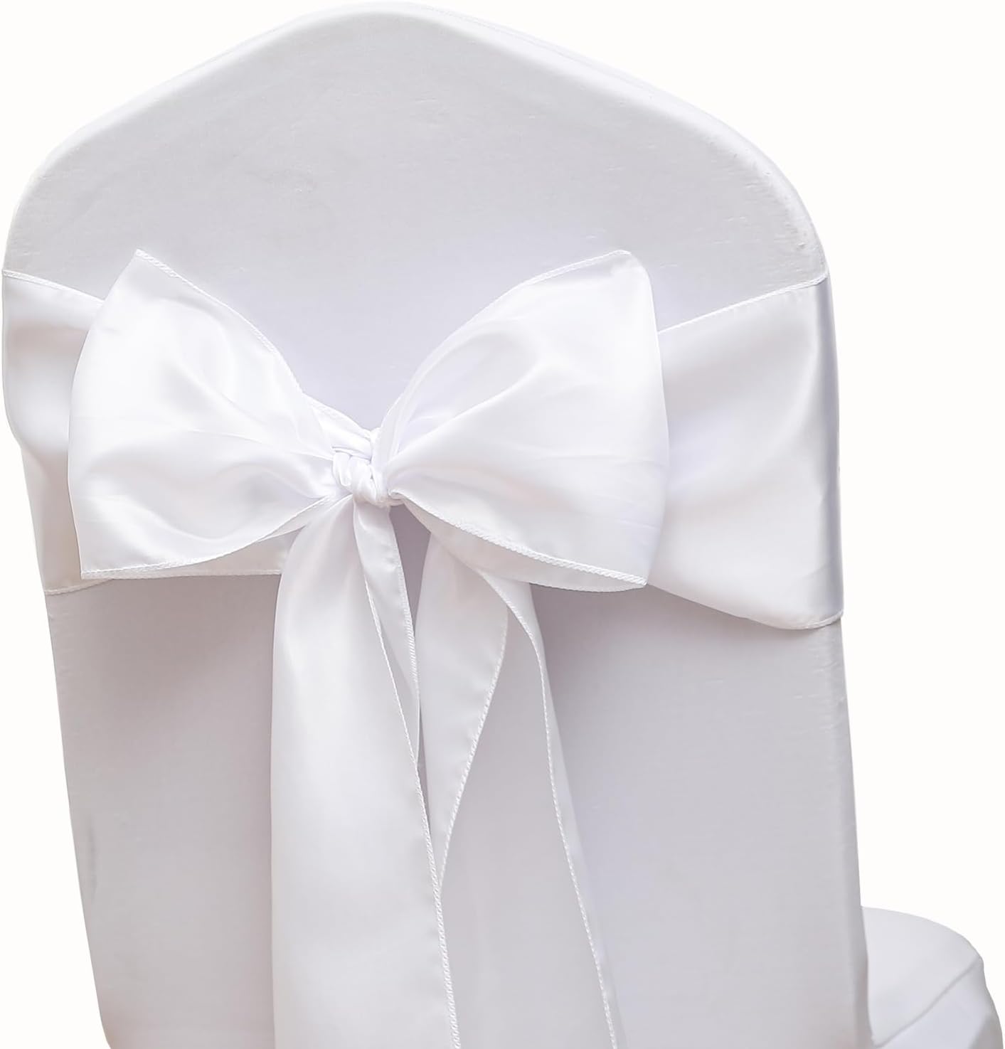 Regine Switzerland Satin White Chair Sashes - 7 X 108 Inch Universal Bows for Weddings & Events | 50 Pack