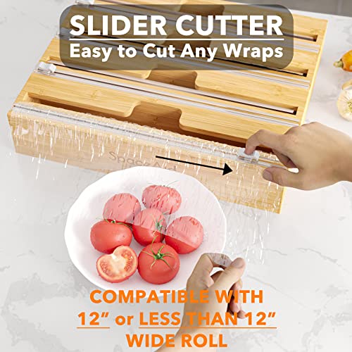 SpaceAid WrapNeat 4 in 1 Wrap Organizer with Cutter & Labels - Natural 3" Tall, 4 Slots