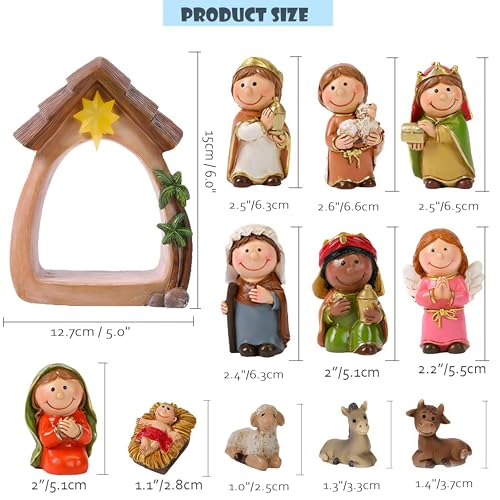 MACLARONX 12-Piece Small Christmas Nativity Scene with LED Lights - Resin Tabletop Decor