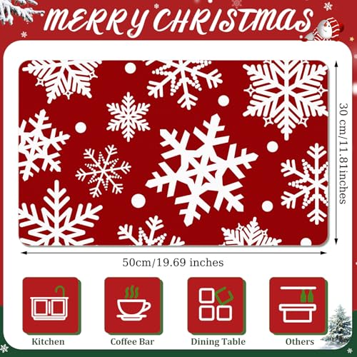 Tinideya Snowflake Christmas Dish Drying Mat 12x20 Inch Kitchen Counter Decor