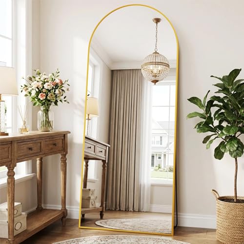 Full Length Arched Floor Mirror - 69x28 Inches, Gold Frame, Full Body Standing Mirror