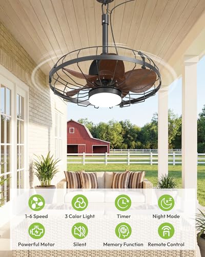 Yeeke 20-Inch Outdoor Ceiling Fan with Light, Weatherproof IP65 Patio Fan