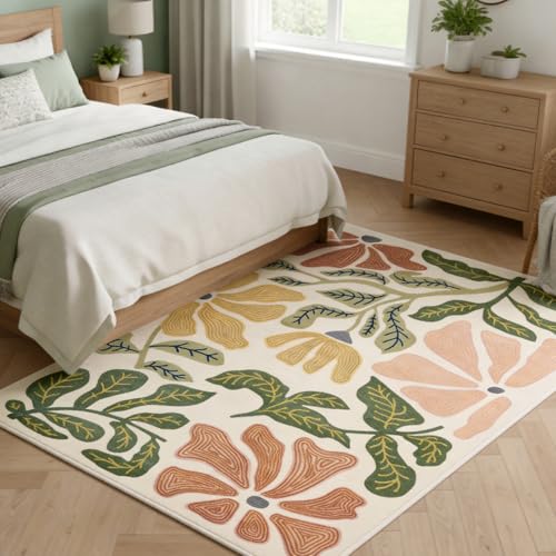 Oatmeal 8x10 Area Rug for Living Room - Washable Non-Slip Boho Style