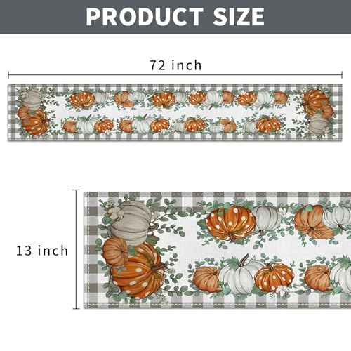 Fall Table Runner, Kaluofan 2024 Table Runner 13"x72", Thanksgiving Table Runner, Fall Decorations for Home, Grid Pattern Around Various Pumpkin for Dining Table Decorations