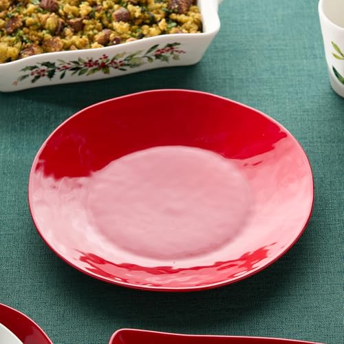 Berry Red Christmas Round Stoneware Serving Platter, 13in, Microwave & Dishwasher Safe