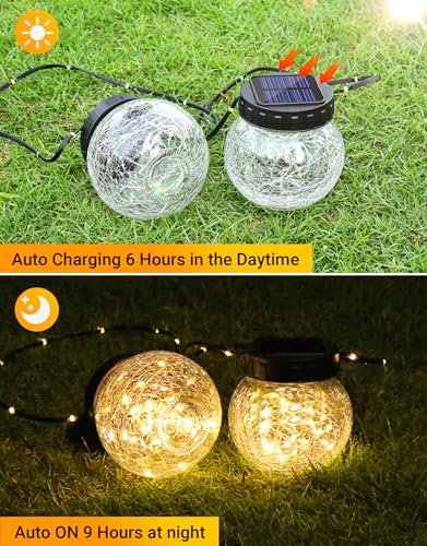 PARTPHONER 12-Pack Solar Lights Outdoor Hanging Lanterns with Cracked Glass | Warm White