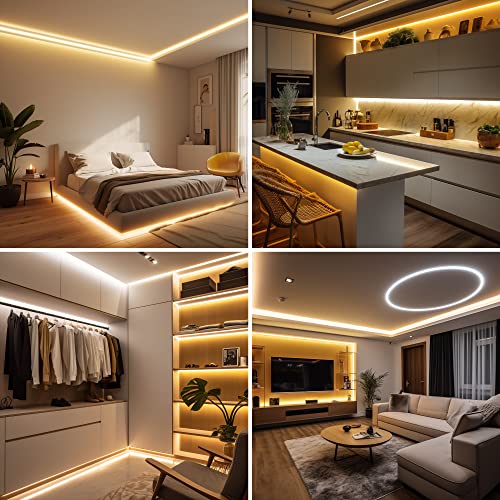 Warm White 3000K COB LED Strip Light 32.8ft with Remote, UL Power Supply, Dimmable