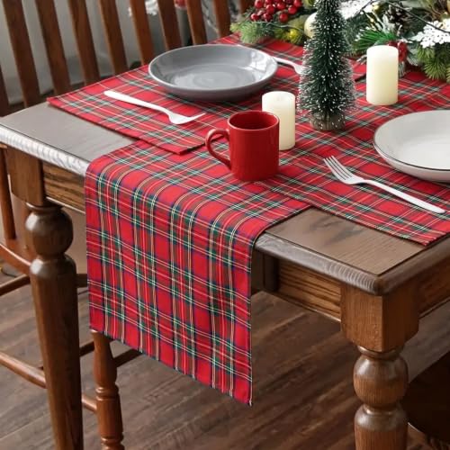 Niviy Red Green Plaid Christmas Table Runner 12 x 72 Inches - Festive Holiday Decor