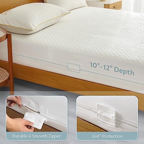 Reaks Queen Size Waterproof Zippered Mattress Encasement 10-12 Inches Deep