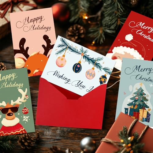 WENHUI 8-Design 24 Pack Christmas Greeting Cards with Envelopes & Stickers - 4x6 Inch Holiday Set for Kids & Family