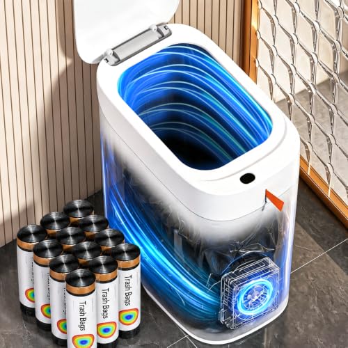 Automatic Touchless Bathroom Trash Can with 180 Drawstring Bags, Slim & Rechargeable