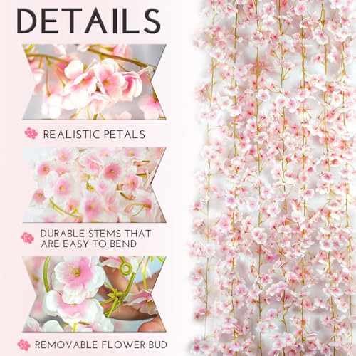 YRIOWMI 10-Pack 59FT Pink Cherry Blossom Garland for Wedding & Home Decor