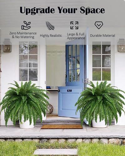Large Artificial Boston Fern Plant - 47 Inch Faux Bush with 88 Branches, Indoor & Outdoor Decor