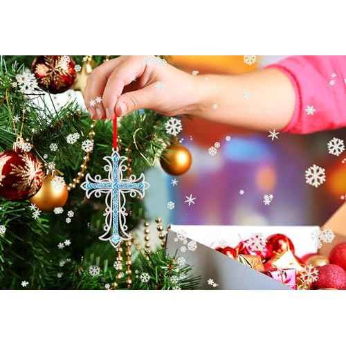 FaCraft Metal Cross Christian Christmas Ornaments 2025 Religious Cross Ornaments for Christmas Tree Decorations Nativity Ornament Keepsake Xmas Gifts for Women Girls Mom Friends Family