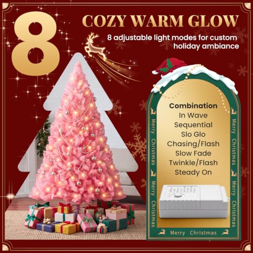 Pink Artificial Christmas Tree 4.5ft Prelit with Warm Lights - KMFurnila