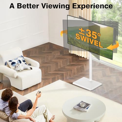 TVON Universal Floor TV Stand with Mount for 32-65 Inch TVs, White Wooden Base