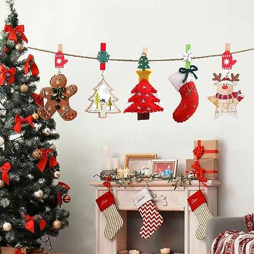 Mini Christmas Wooden Clips 120PCS, Christmas Photo Clips, Christmas Tree Clothespins for Christmas Hanging Photos and Party Decorations
