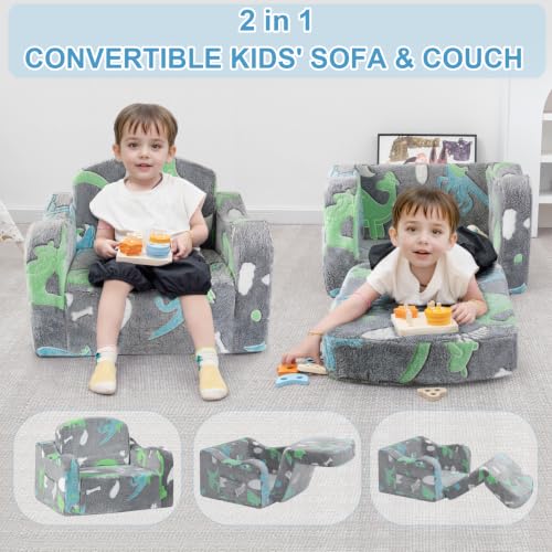 Kids Sofa Chair with Blanket - 2-in-1 Fold Out Couch for Children, Dark Gray