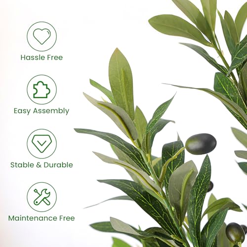 5ft Artificial Olive Tree with Realistic Branches and White Pot - Lifelike Faux Indoor Plant