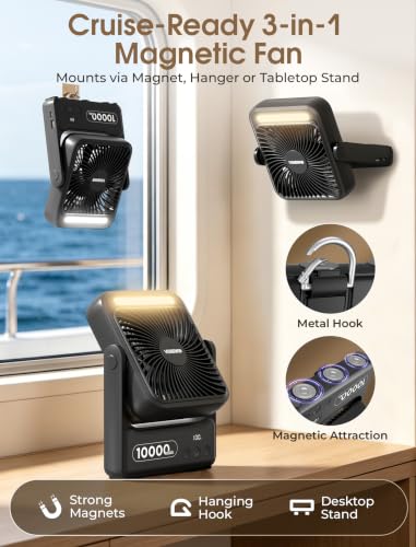 1-Pack VENSWID Magnetic Travel Fan - Cruise Approved 10000mAh Rechargeable Slim Fan
