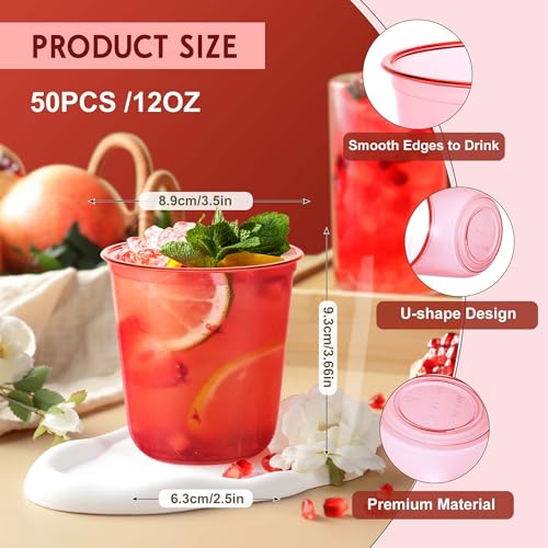 KesaPlan 50Pcs Red 12oz Disposable Plastic Party Cups – Wine Cocktail Cups