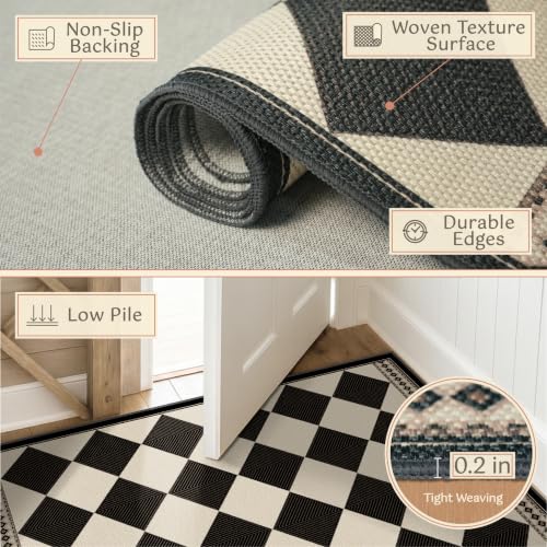 Evyhood 3x5 Black & White Outdoor Jute Look Washable Rug Non-Slip Entryway Carpet