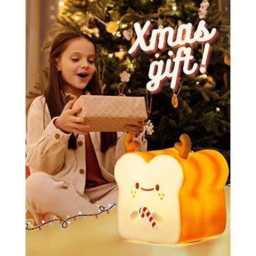 Cute Christmas Gifts for Women, Girl, Deer Toast Lamp Bread Night Light, Battery Powered USB Rechargeable, Touch Senser, 1 Hour Timer, Portable Silicone Kids Nightlight for Nursery