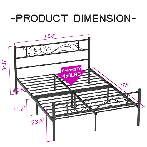 Weehom Full Size Platform Bed Black with Flower Design - Easy Assembly, Heavy Duty Metal Slats