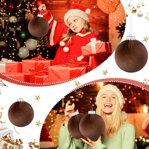 Rotatingpals 12 Pcs Jumbo Brown Velvet Christmas Ornaments 6 Inch Flocked - Holiday Decoration