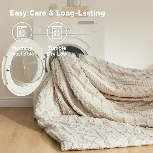 Bedsure Queen Tufted Boho Comforter Set Beige - Elegant Bedding for Bedroom Decor