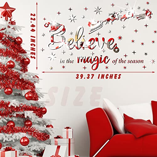 Silver Christmas Wall Decals Believe in the Magic of the Season 3D Mirror Stickers