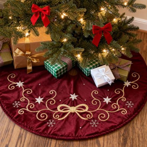 Etistta Christmas Tree Skirt Large 48 inch, Sequin Embroidered Bow