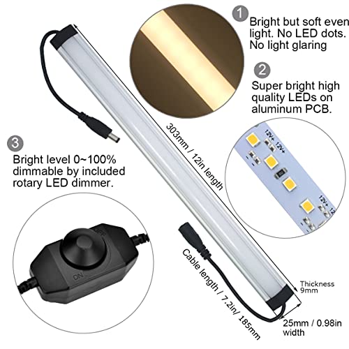 Under Cabinet LED Lighting Kit 6 pcs 12 Inch Strips Super Bright Warm White 3000K with Black Cable