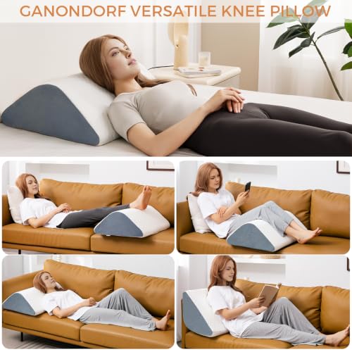 Ganondorf White & Gray Knee Wedge Pillow for Post-Surgery & Support - 21.6x17.8x6.9 Inch