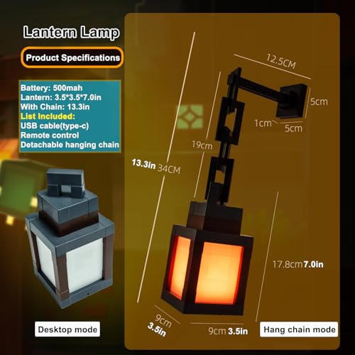 Pixelated Lantern Night Light for Kids, Glow LED 16 Colors Change