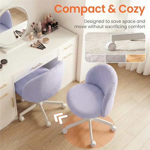 Neo Chair Purple Vanity Chair with Wheels, Adjustable & Swivel, Armless