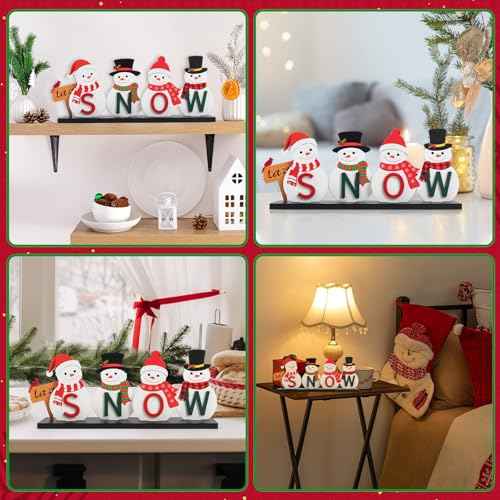 Wooden Snowman Table Centerpieces - Merry Christmas Decoration for Holiday Office Desk Tiered Tray Party Shelf Decorations Farmhouse Winter