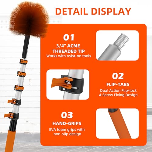 26 FT Reach Cobweb Duster with 5-20FT Telescoping Pole - Reusable & Washable for High Ceilings & Fans
