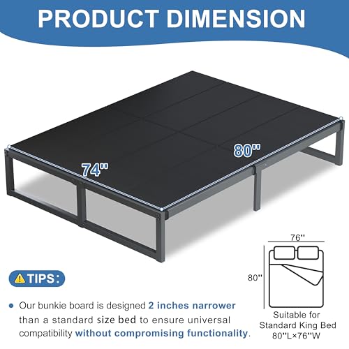King Bunkie Board for Mattress Support - High-Density Polymer, Black, 80x74 Inches - Support Under Mattress