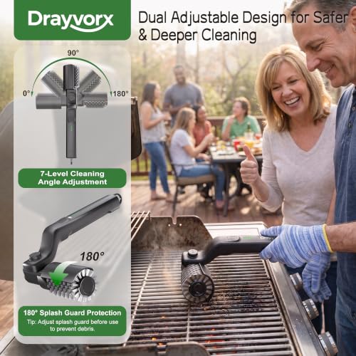 Drayvorx Black Electric Grill Brush with 3-Speed Modes & Steam Cleaning