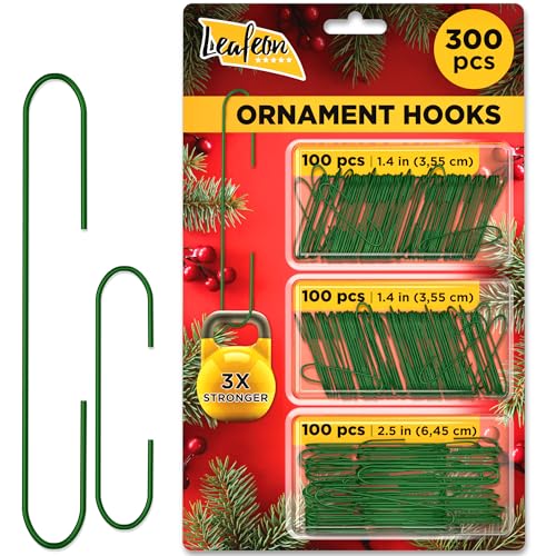 Leafeon 300 Pack Christmas Ornament Hooks for Christmas Tree Decoration ? The Best Holiday Ornament Hangers (Green)