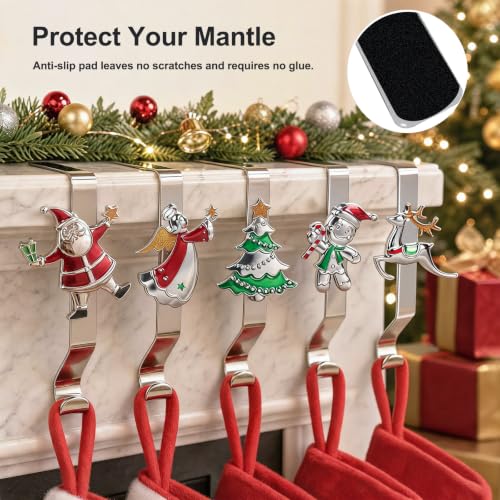 XENTUMI Colorful Set of 5 Reusable Christmas Stocking Holders for Mantle No-Damage Xmas Hooks